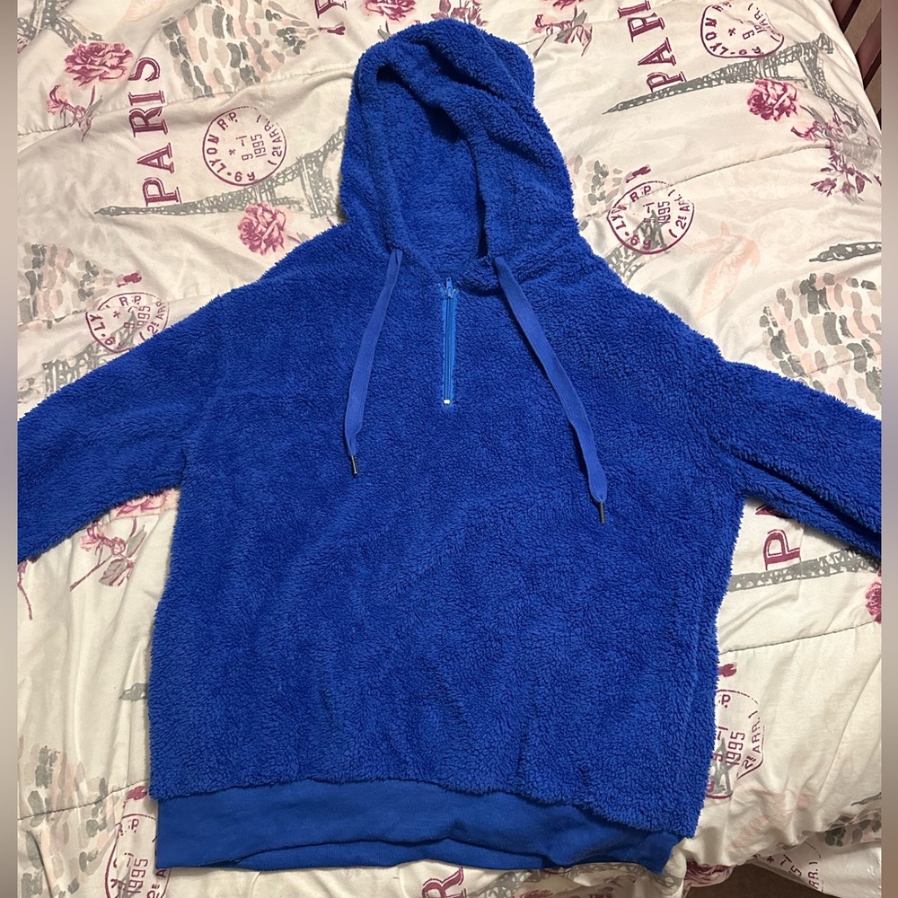 Fuzzy Blue Quarter Zip Hoodie